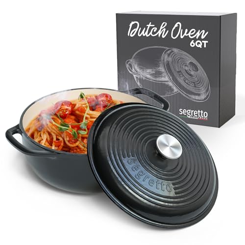 Segretto Cookware Enameled Cast Iron Dutch Oven 6 Quarts Black