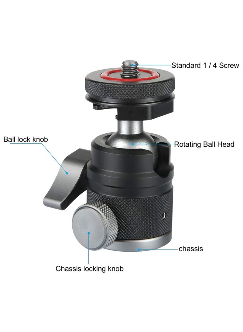 KASTWAVE Camera Tripod Mini Ball Head Adapter,360 Degree Rotatable Aluminum Tripod Head,1/4" Screw Cold Shoe Mount for DSLR Camera/Light Stand/Cell Phone/Monopod/action camera. - Image 2