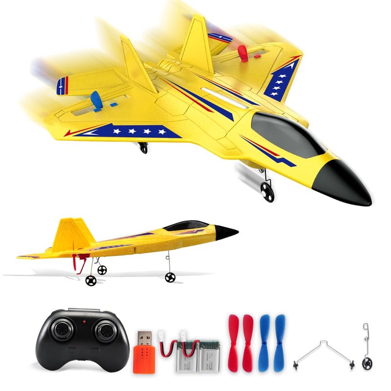 RoofWorld Yellow RC Plane for Kids Upgrade F22 Raptor Fighter RC Airplane Remote Control Airplane Toys 24 GHZ Smart 6axis Gyro Stabilizer RTF RC Jet Aircraft Easy to Fly Outdoor Toy RC Glider for Beginners - Image 3