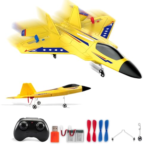 RoofWorld Yellow RC Plane for Kids Upgrade F22 Raptor Fighter RC Airplane Remote Control Airplane Toys 24 GHZ Smart 6axis Gyro Stabilizer RTF RC Jet Aircraft Easy to Fly Outdoor Toy RC Glider for Beginners - Image 1
