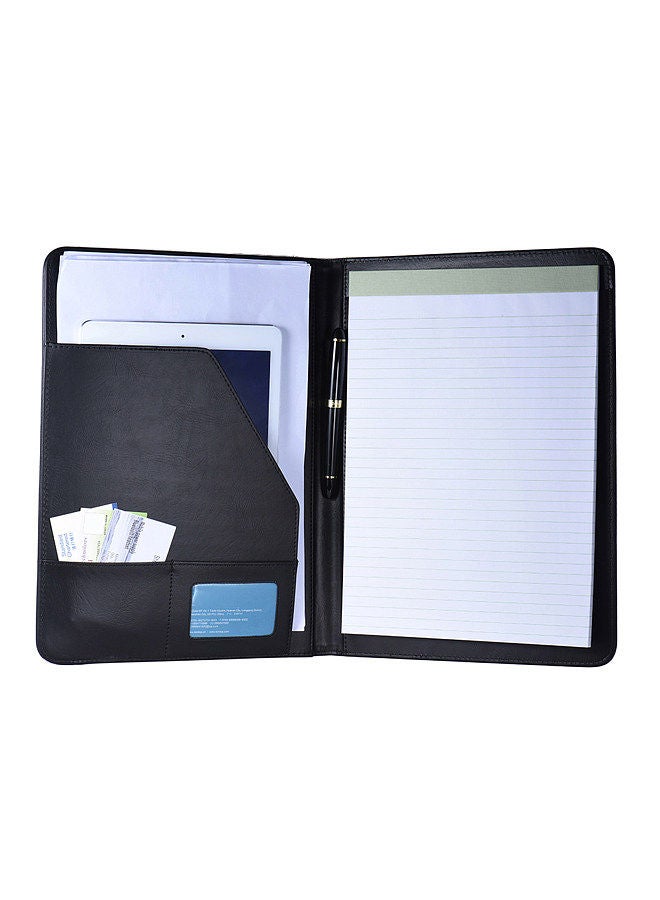 Generic Multifunctional Business Portfolio Padfolio Folder Document Case Organizer A4 PU Leather with Business Card Holder Memo Note Pad  - Image 1