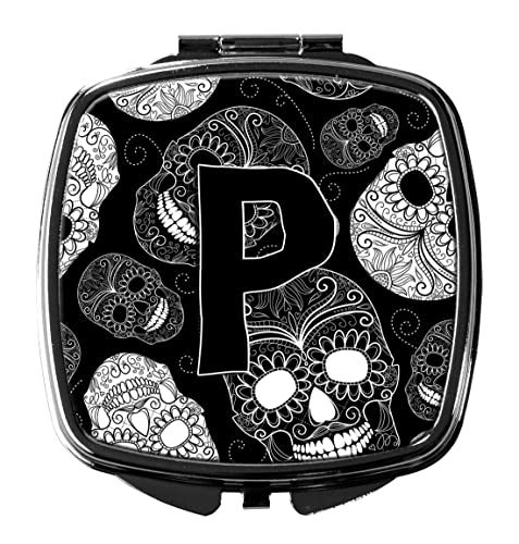 Caroline's Treasures CJ2008-PSCM Letter P Day of the Dead Skulls Black Compact Mirror Decorative Travel Makeup Mirror for Women Girls Gifts Pocket Makeup Mirror Folding Handheld - Image 5