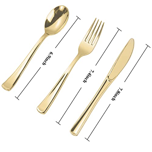 N9R 100PCS Gold Plastic Silverware - Gold Plastic Cutlery Set Disposable Flatware Dinnerware -50 Forks, 25 Spoons, 25 Knives for Party, Birthday, Wedding - Image 2