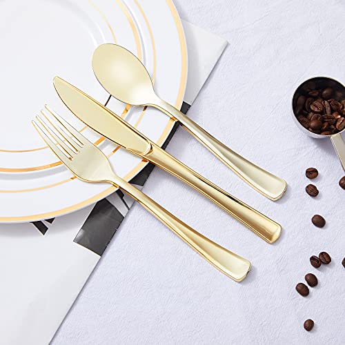 N9R 100PCS Gold Plastic Silverware - Gold Plastic Cutlery Set Disposable Flatware Dinnerware -50 Forks, 25 Spoons, 25 Knives for Party, Birthday, Wedding - Image 5