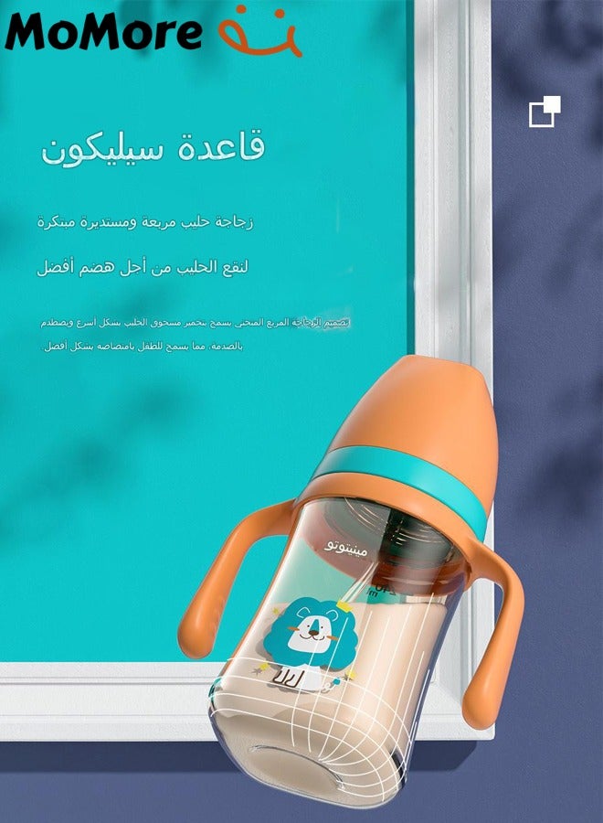 Minitutu 3 in 1 Baby Feeding Bottle 240ml(8oz), With Handle, Breast-like nipple, Sippy spout, Straight drinking straw, 0-36M - Image 3