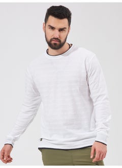 Maniac تي شيرت رجالي بيضاوي الرقبة بأكمام كاملة من القطن الأبيض بتصميم ضيق  - Image 1
