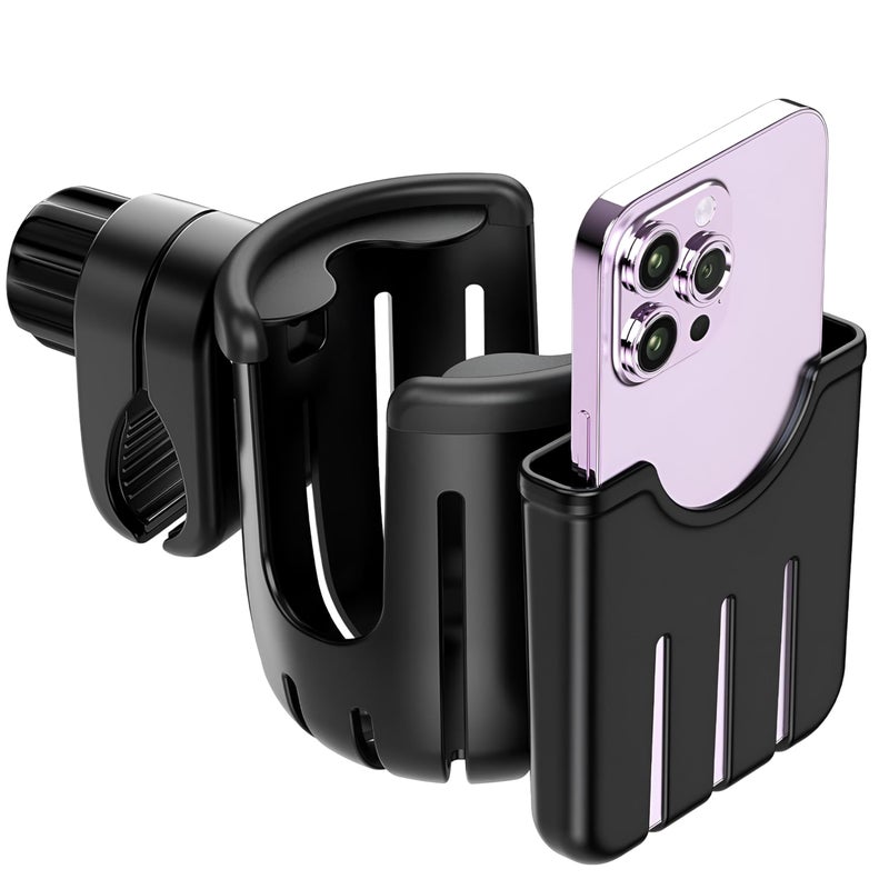 Bike Accessory - Universal Swivel Black Cup Holder Phone Holder for Wheelchairs, Strollers, Scooters, Bikes, Easy to Install Very Durable - Image 5