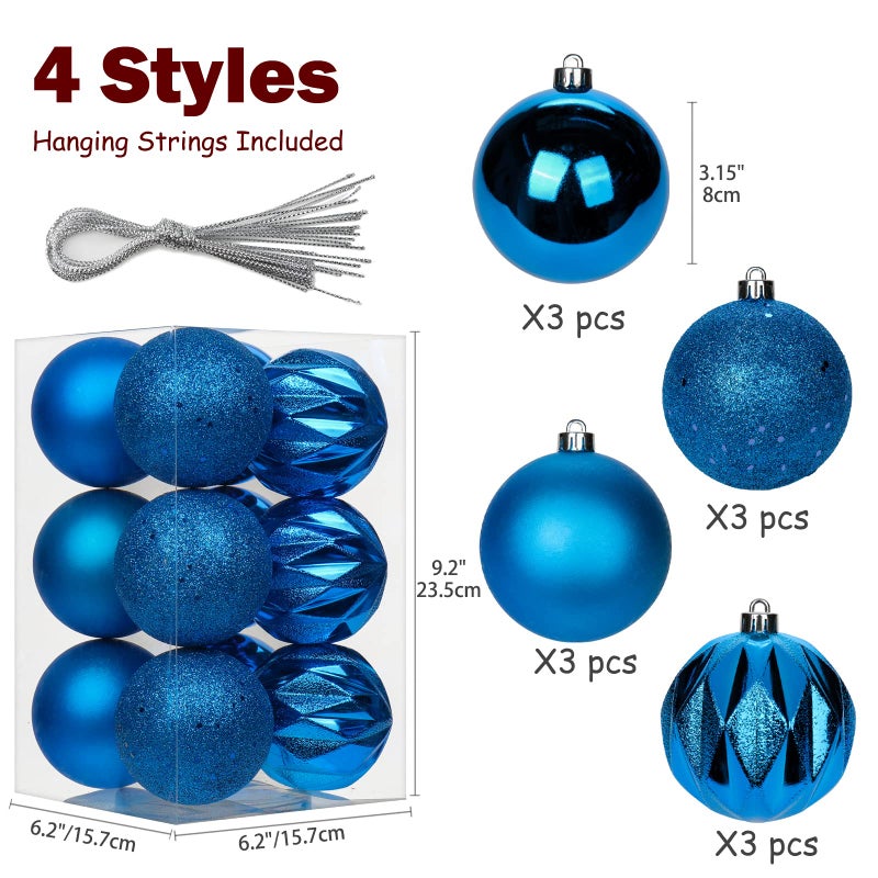 Briful 12PCS 3.15"" Christmas Ball Ornaments Shatterproof Blue Christmas Tree Decorations Xmas Tree Balls Halloween Ornaments D?cor - Image 2
