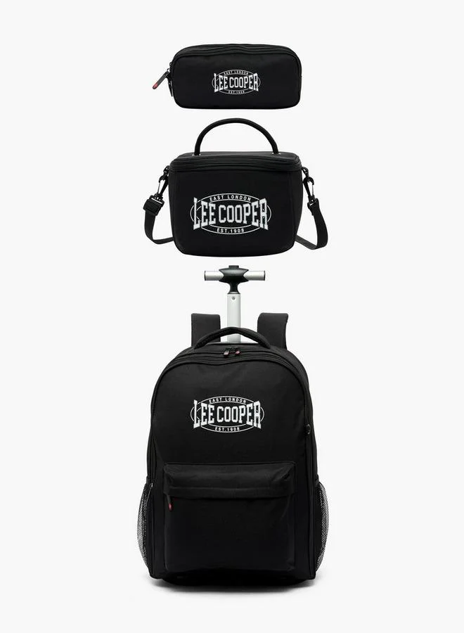 Lee Cooper Printed 3-Piece School Trolley Bag Set For Kids 13 Years+ With Lunch Bag And Pencil Pouch - 17x30x30 CM