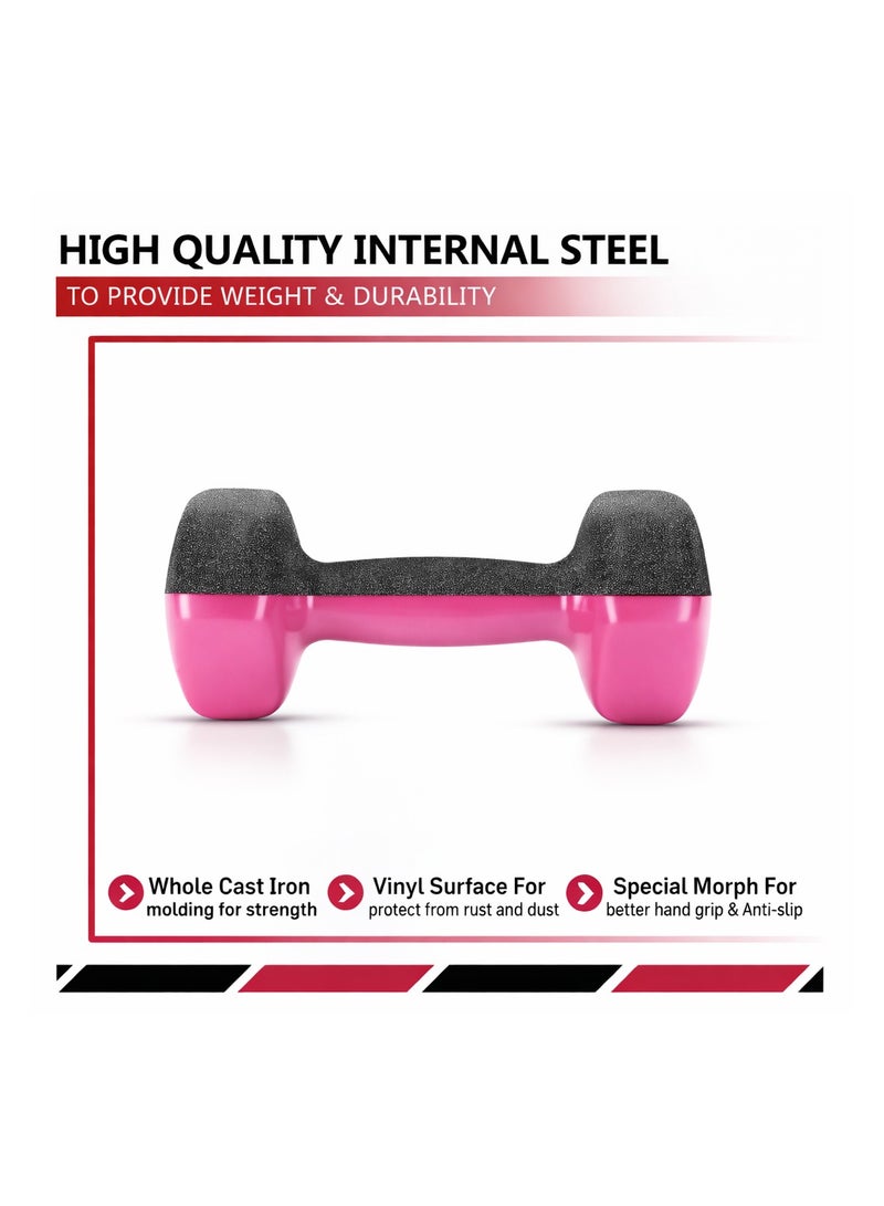 H PRO 3KG Pink Vinyl Dumbbell Pair |Set of 2, 3kg Each| Vinyl Coated Hand Weights for Home and Gym Exercise - Image 3