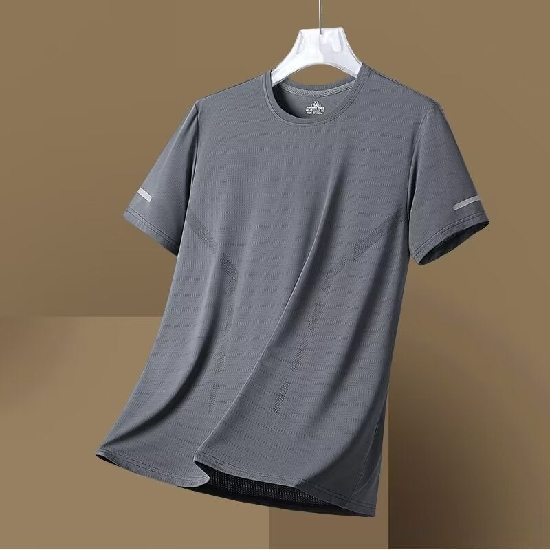 Mori Fan Clothing Ice Silk Mesh Short-Sleeved T-Shirt Men'S Korean-Style Plus Size Summer Thin Round Neck Sports Print Top - Image 1