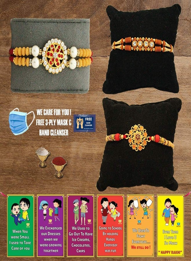 BOGATCHI R3R-13 Designer Rakhi for Brother, Rakhi Set of 3, Royal Rakhi Set- 3, Set of 3 Beautiful Rakhi for Bhai - Image 1
