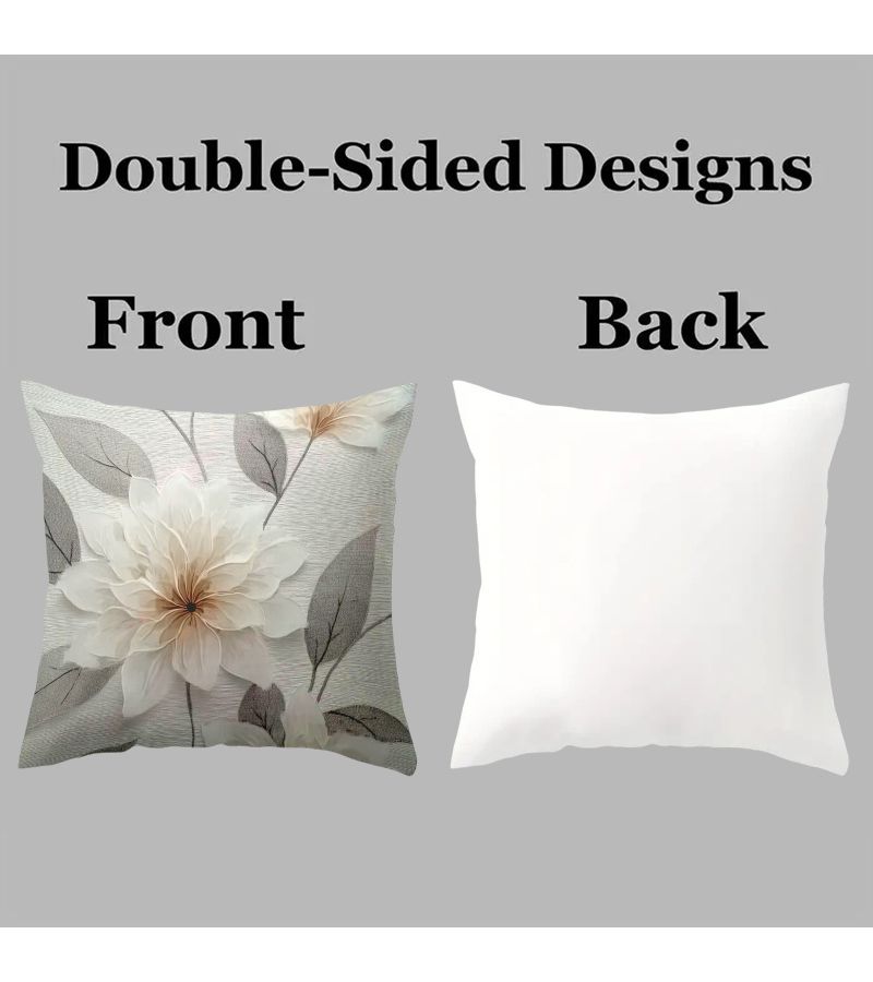 Set Of 4 Grey Floral Textured Throw Pillows 45x45cm Polyester Machine Washable For Sofa Bed - Image 2