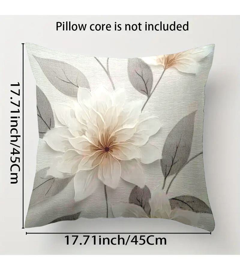 Set Of 4 Grey Floral Textured Throw Pillows 45x45cm Polyester Machine Washable For Sofa Bed - Image 3