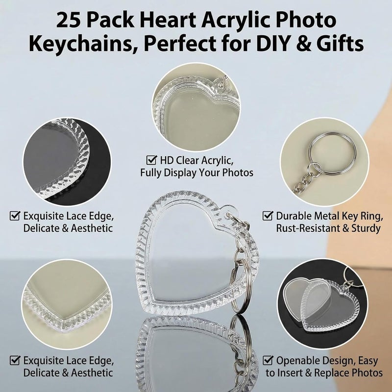 UPSTORE 25Pcs Clear Acrylic Blank Photo Keyring Heart Shape Photo Keychains Insert Personalized Keychain Snap in Insert Picture Frame Key Chain Keyrings Key Holder Great for DIY Gift, Transparent - Image 4
