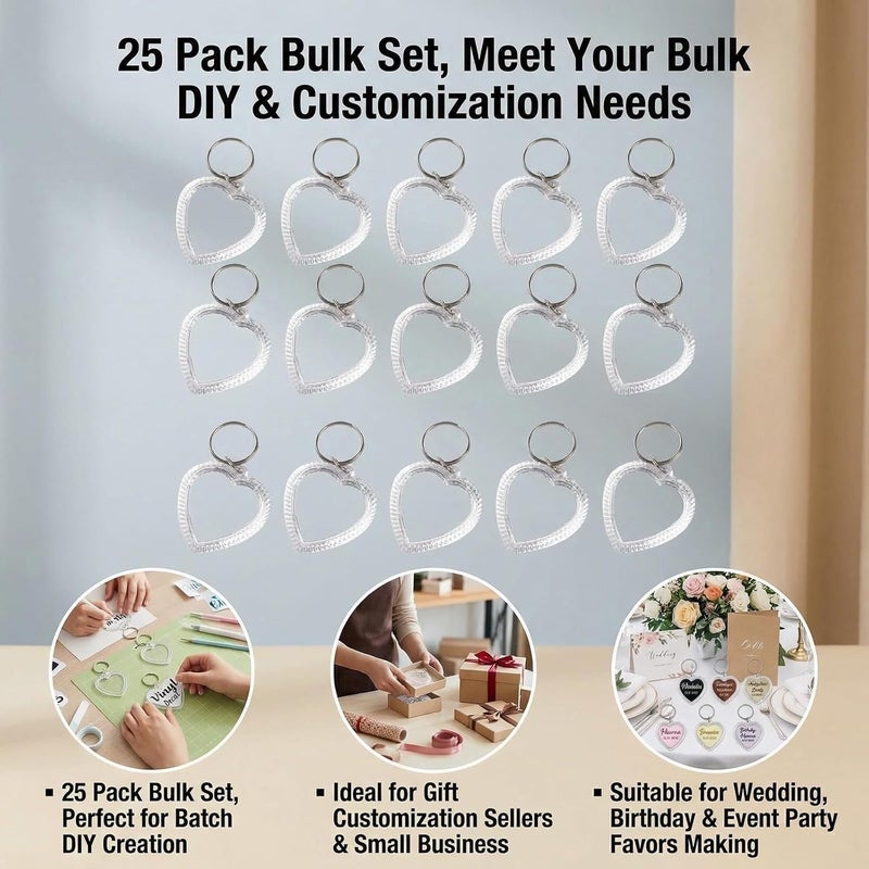 UPSTORE 25Pcs Clear Acrylic Blank Photo Keyring Heart Shape Photo Keychains Insert Personalized Keychain Snap in Insert Picture Frame Key Chain Keyrings Key Holder Great for DIY Gift, Transparent - Image 5