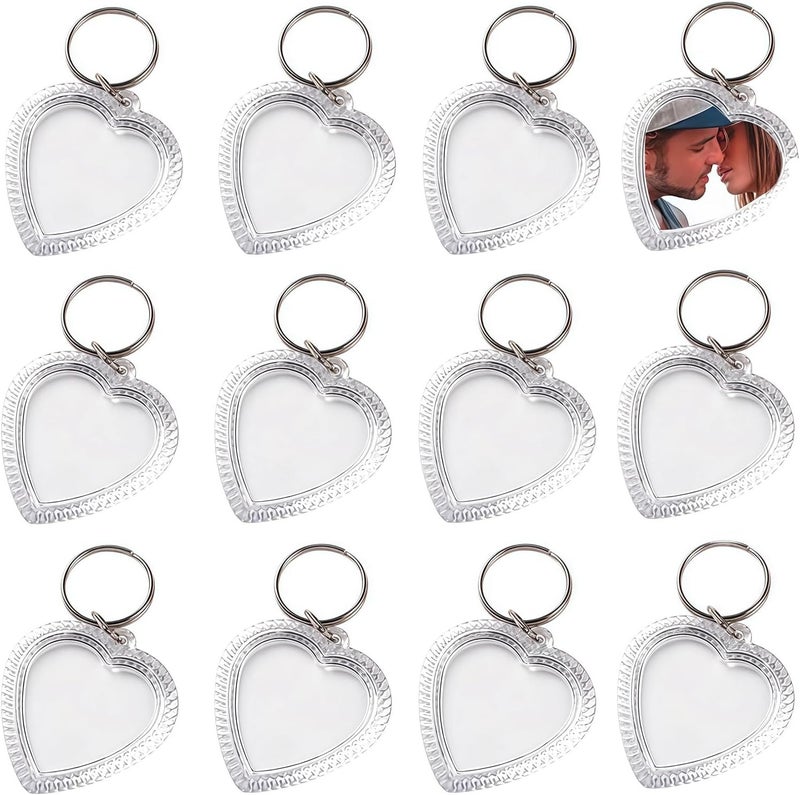 UPSTORE 25Pcs Clear Acrylic Blank Photo Keyring Heart Shape Photo Keychains Insert Personalized Keychain Snap in Insert Picture Frame Key Chain Keyrings Key Holder Great for DIY Gift, Transparent - Image 1