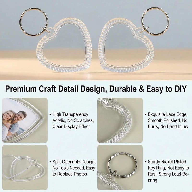 UPSTORE 25Pcs Clear Acrylic Blank Photo Keyring Heart Shape Photo Keychains Insert Personalized Keychain Snap in Insert Picture Frame Key Chain Keyrings Key Holder Great for DIY Gift, Transparent - Image 3