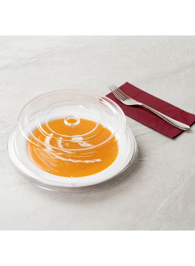 Restaurantware Cater Tek 10.2 Inch Polycarbonate Plate Covers, 10 Shatterproof Dish Covers - Dishwashable, For 10-Inch Plates, Clear Plastic Splatter Covers, Finger Hole Design, Endures Up To 210F - Image 3