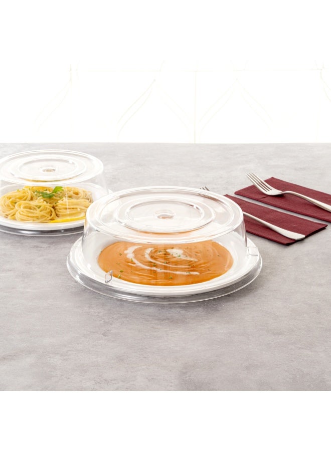 Restaurantware Cater Tek 10.2 Inch Polycarbonate Plate Covers, 10 Shatterproof Dish Covers - Dishwashable, For 10-Inch Plates, Clear Plastic Splatter Covers, Finger Hole Design, Endures Up To 210F - Image 4