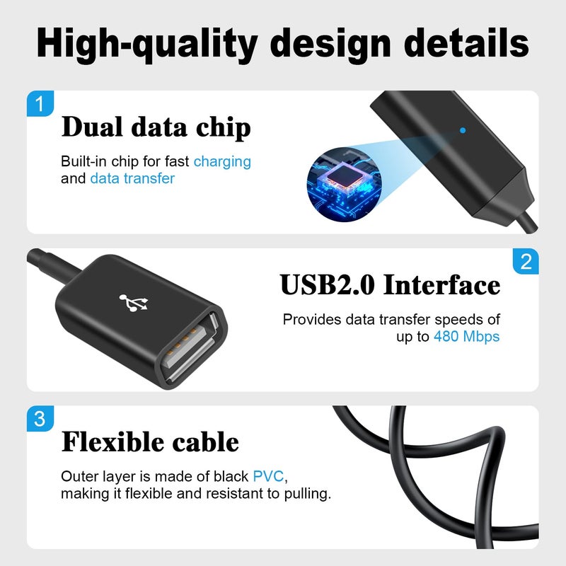 دوتك كابل تقسيم USB من بطول 1 قدم/30 سم، مقسم USB 1 إلى 2، يدعم الشحن ونقل البيانات للسيارة، اللابتوب، ماك، التلفزيون، الكمبيوتر، القرص الصلب (1 إلى 2) - Image 4
