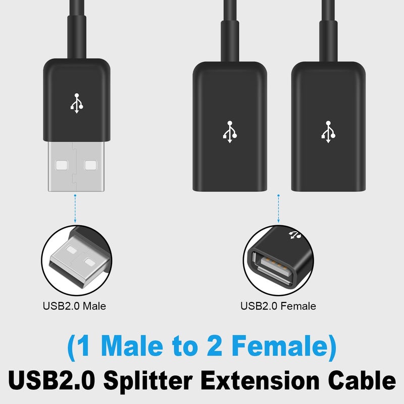 دوتك كابل تقسيم USB من بطول 1 قدم/30 سم، مقسم USB 1 إلى 2، يدعم الشحن ونقل البيانات للسيارة، اللابتوب، ماك، التلفزيون، الكمبيوتر، القرص الصلب (1 إلى 2) - Image 5
