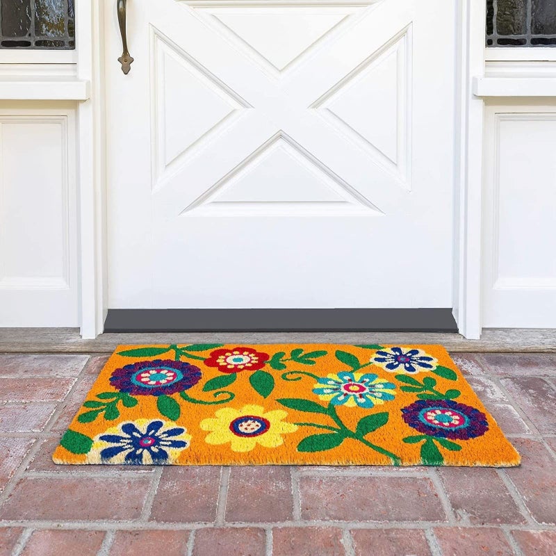 Juvale Floral Coir Door Mat - 17 x 30 in, Natural & Modern - Outdoor Welcome Mat for Front Door & Patio with PVC Backing - Image 3