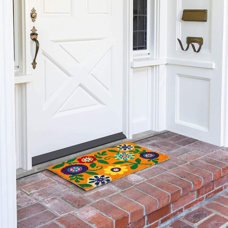Juvale Floral Coir Door Mat - 17 x 30 in, Natural & Modern - Outdoor Welcome Mat for Front Door & Patio with PVC Backing - Image 2