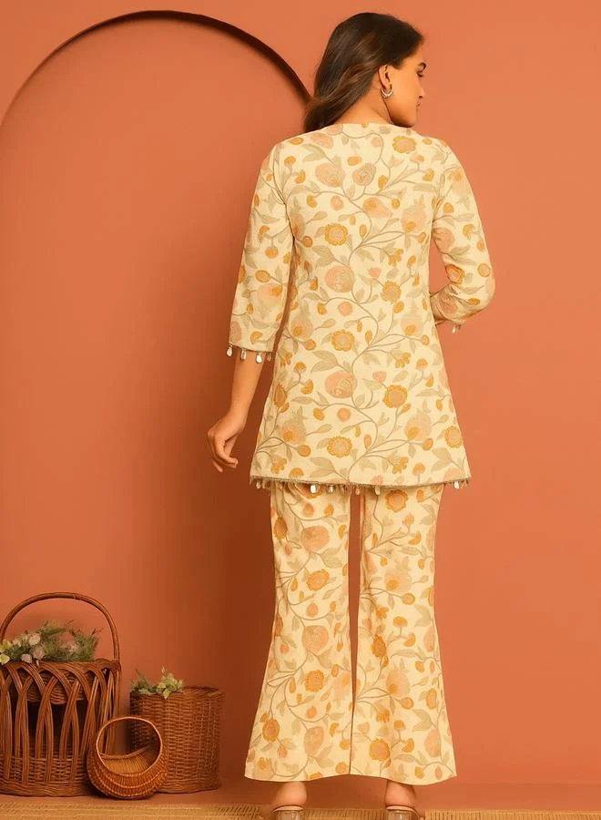 Kasya  Off White Cotton Printed Top and Pants Co-ords for Women | Best Price UAE