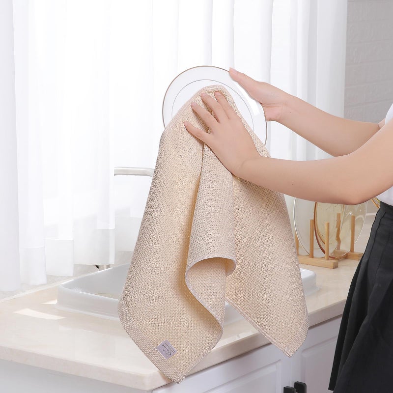 Homaxy 100% Cotton Waffle Weave Kitchen Dish Towels, Ultra Soft Absorbent Quick Drying Cleaning Towel, 13 x 28 Inches, 12-Pack, Beige - Image 4