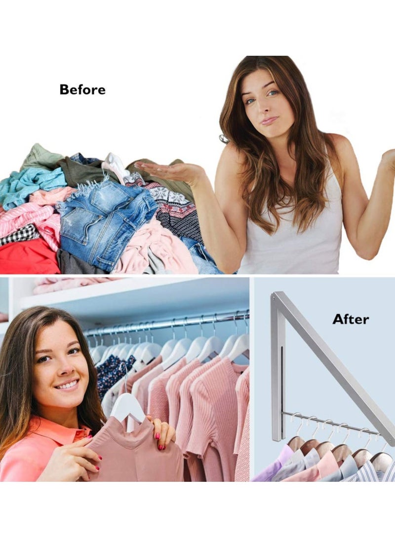SOLARAE Clothes Rack Hanger, Foldable Wall Mounted Clothes Airer Coat Dryer Aluminum Space Saving Clothing Organiser for Laundry Bedroom Indoor Outdoor (Silver) - Image 2