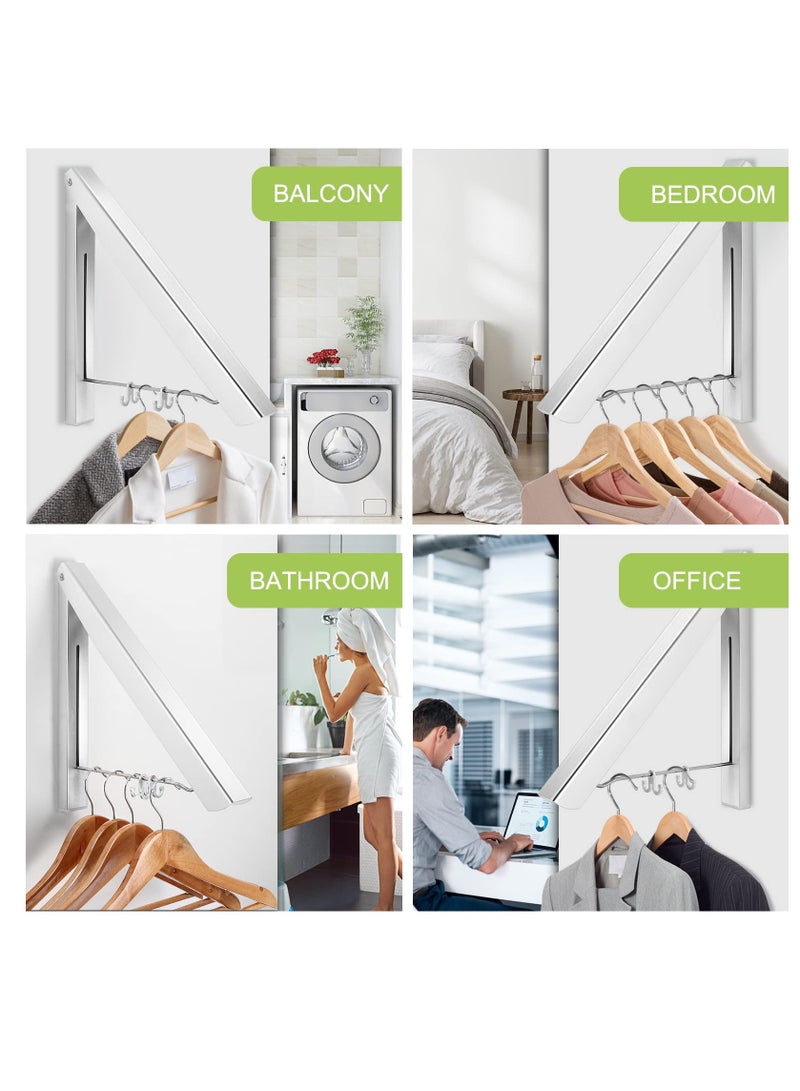 SOLARAE Clothes Rack Hanger, Foldable Wall Mounted Clothes Airer Coat Dryer Aluminum Space Saving Clothing Organiser for Laundry Bedroom Indoor Outdoor (Silver) - Image 4