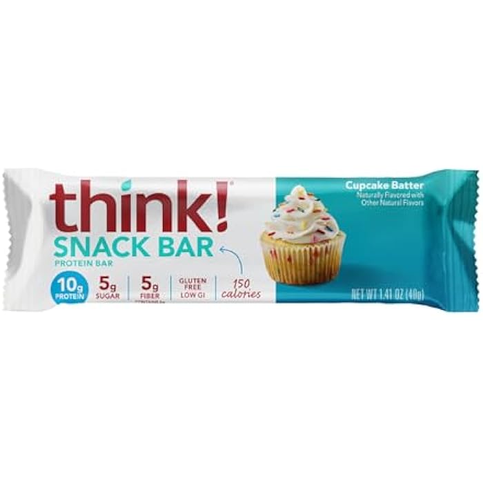think! Protein Bars with Chicory Root for Fiber, Digestive Support, Gluten Free with Whey Protein Isolate, Cupcake Batter, Snack Bars without Artificial Sweeteners, 1.4 Oz (10 Count) - Image 3