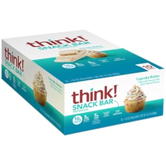 think! Protein Bars with Chicory Root for Fiber, Digestive Support, Gluten Free with Whey Protein Isolate, Cupcake Batter, Snack Bars without Artificial Sweeteners, 1.4 Oz (10 Count) - Image 1