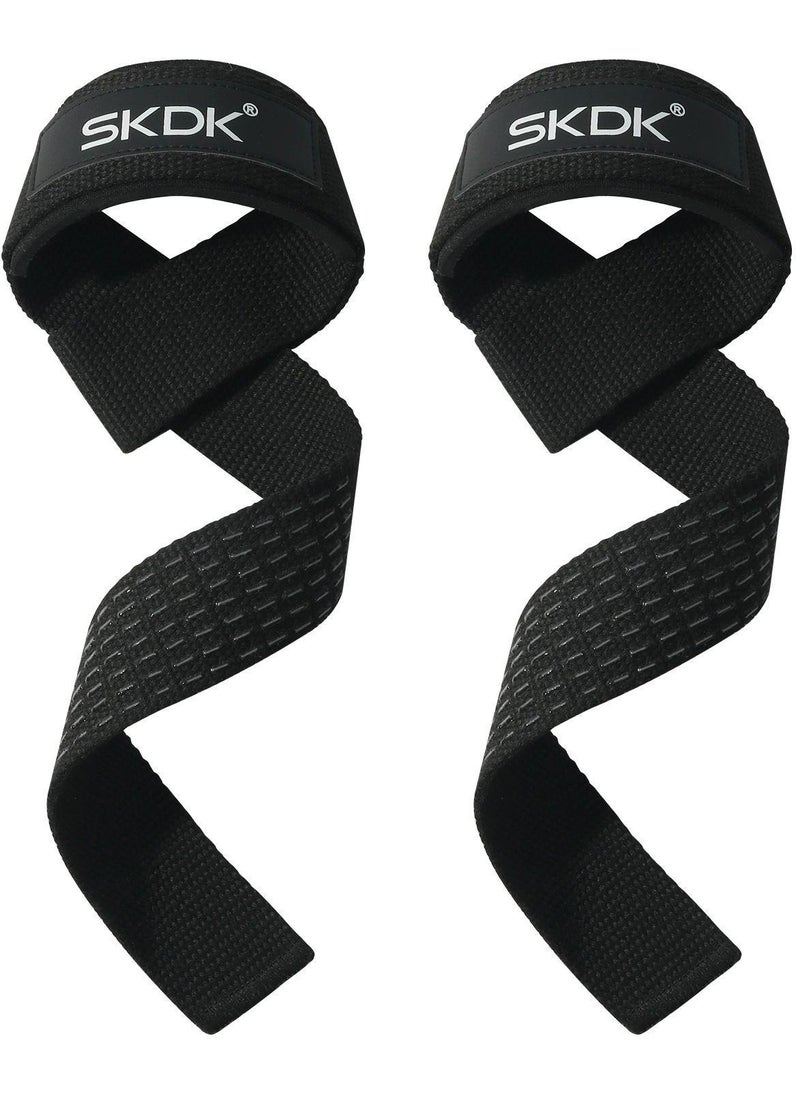 SKDK Cotton Hard Pull Wrist Lifting Straps Grips Band-Deadlift Straps with Neoprene Cushioned Wrist Padded and Anti-Skid Silicone - for Weightlifting, Bodybuilding, Xfit, Strength Training 
