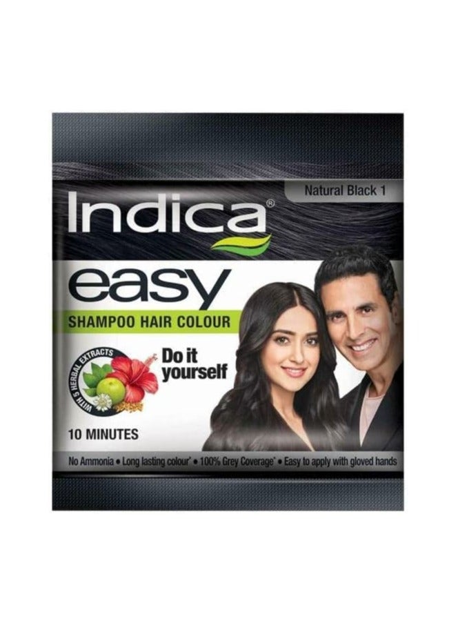 Indica Easy 10 Minutes Hair Color Shampoo Natural Black Colour  18ml  Pack of 12 - Image 1