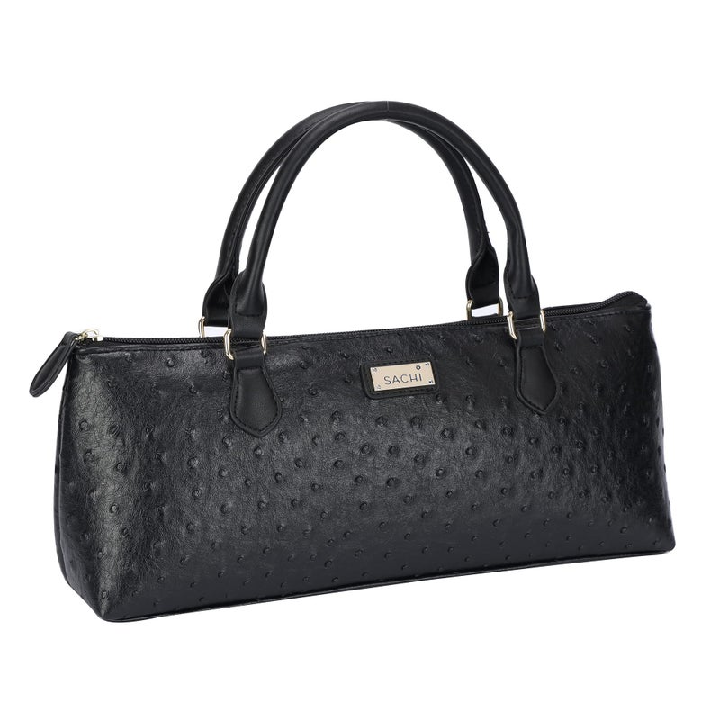 Sachi La Soire Insulated Purse Stylish Single Bottle Tote with Thermal Lining Portable Carrier Bag with Handle Black Ostrich