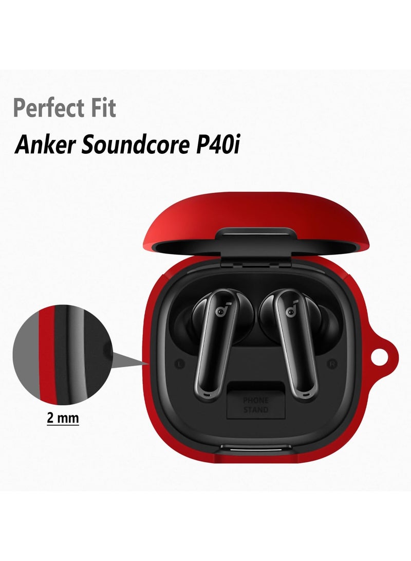 Beauenty Silicone Carrying Case Compatible With Anker Soundcore P40i Portable Scratch Shock Resistant Cover With Carabiner (Red) - Image 2
