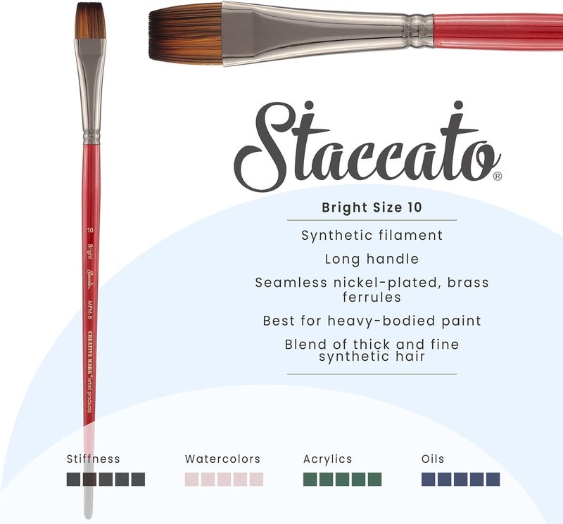 Creative Mark Staccato Artist Paintbrush - Bright Size 10 - Synthetic Long Handled Brushes for Acrylic Paints, Handmade and Full Bodied with Springy Response - Image 2
