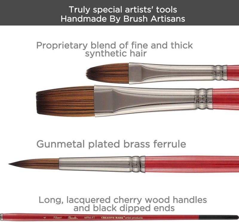 Creative Mark Staccato Artist Paintbrush - Bright Size 10 - Synthetic Long Handled Brushes for Acrylic Paints, Handmade and Full Bodied with Springy Response - Image 3