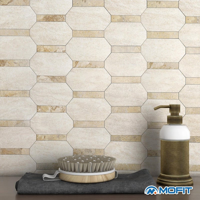 M MOFIT Octagon Marble Mosaic Backsplash Tile for Kitchen Peel and Stick,Shower Tile Waterproof Bathroom Adhesive Tiles Stickers for Wall Matte Stone 3D(Beige,10sheets) - Image 3