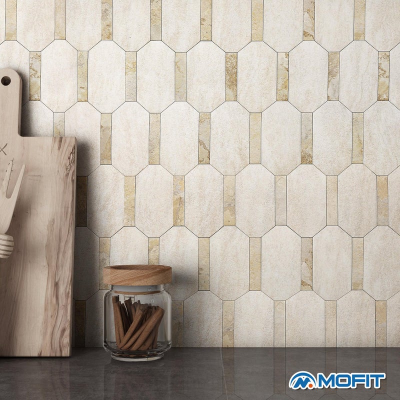M MOFIT Octagon Marble Mosaic Backsplash Tile for Kitchen Peel and Stick,Shower Tile Waterproof Bathroom Adhesive Tiles Stickers for Wall Matte Stone 3D(Beige,10sheets) - Image 4