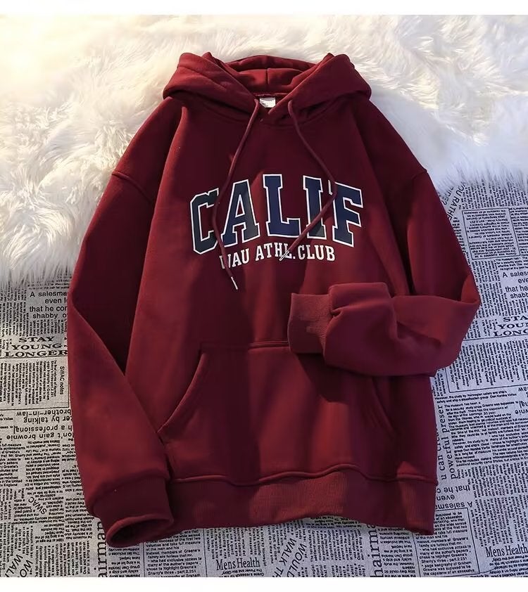 Autumn Winter Thick Fleece Hoodie Men Oversize Korean Loose Letter Sweatshirt Navy blue - Image 2