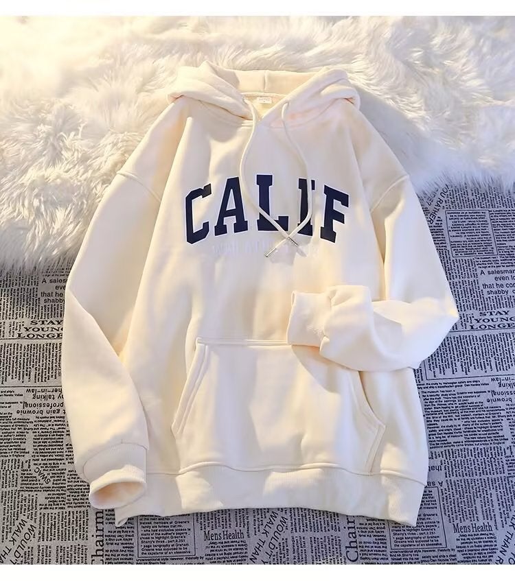 Autumn Winter Thick Fleece Hoodie Men Oversize Korean Loose Letter Sweatshirt Navy blue - Image 4