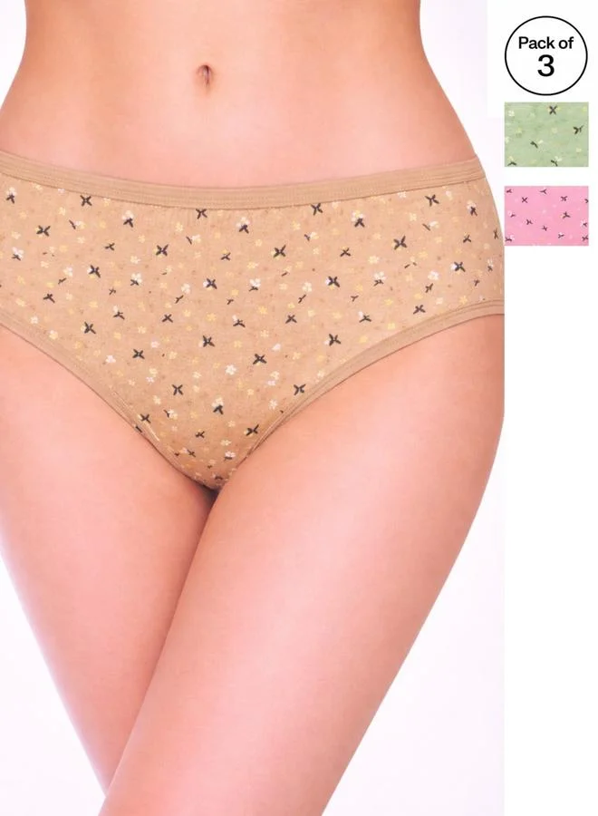 Take Two Pack of 3 - Printed Mid Rise Briefs By LAZZYCAT
