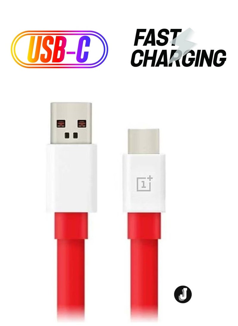 JAJEEK "New Warp Fast Charge Type-C Cable – Red/White, Quick Charging for OnePlus & USB-C Devices" - Image 1
