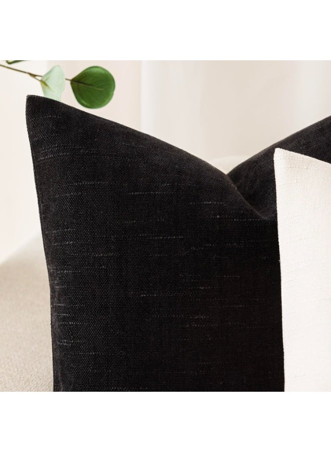 Pack of 2 Black Soft Textured Throw Decorative Pillow Covers Square Accent Solid Cushion Cover Cozy Farmhouse Pillow Case with Zipper for Couch Sofa Bedroom Living Room 45x45CM - Image 2