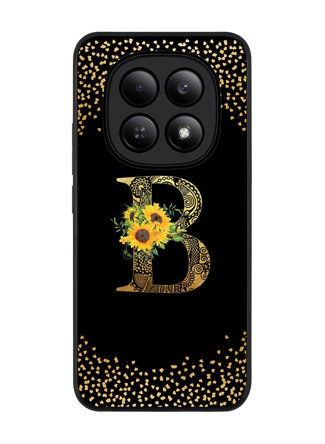 For Xiaomi Redmi Note 15 4G Case,Slim fit Camera Protection, Shockproof Thin Phone cover  - Custom Floral Monogram - B ( Black )