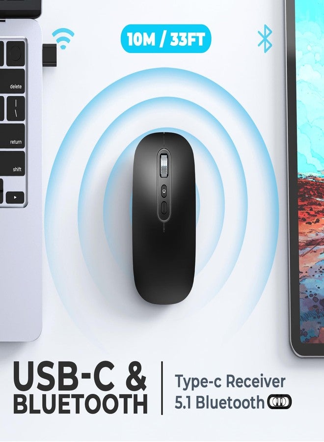 RaceGT USB C Wireless Mouse, Rrechargeable Dual-Mode Mouse(Type-c and Bluetooth), Slim Mice for MacBook Air/Pro, Silent Travel Mice for iPad Mac Laptop PC Computer - Image 2