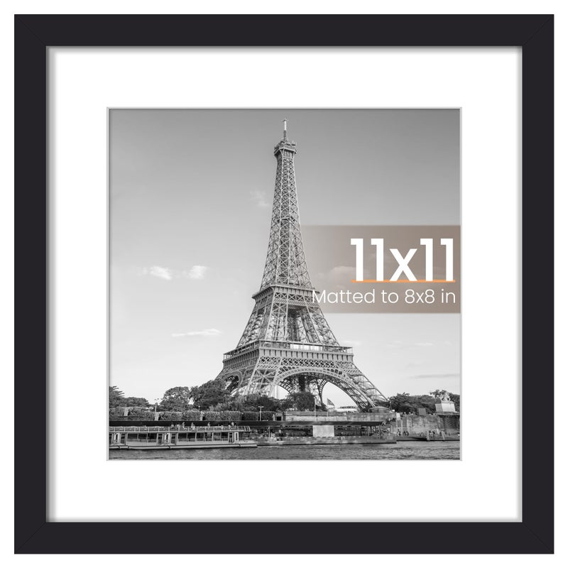 upsimples 11x11 Picture Frame, Display Pictures 8x8 with Mat or 11 x 11 Without, Wall Hanging Square Frames, Black, 1 Pack - Image 1